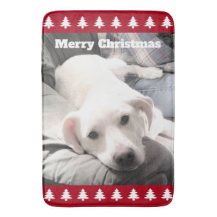 Foto van Cute White Dog Red Kerstbomen Bath M. Badmat