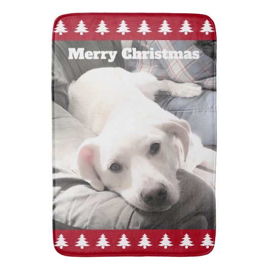 Foto van Cute White Dog Red Kerstbomen Bath M. Badmat (Voorkant Verticaal)
