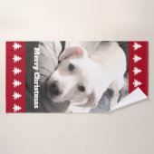 Foto van Cute White Dog Red Kerstbomen Bath T Badhanddoek (Badhanddoek)