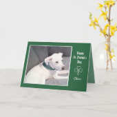 Foto van Cute White Dog Shamrocks and Clovers Kaart (Gele Bloem)