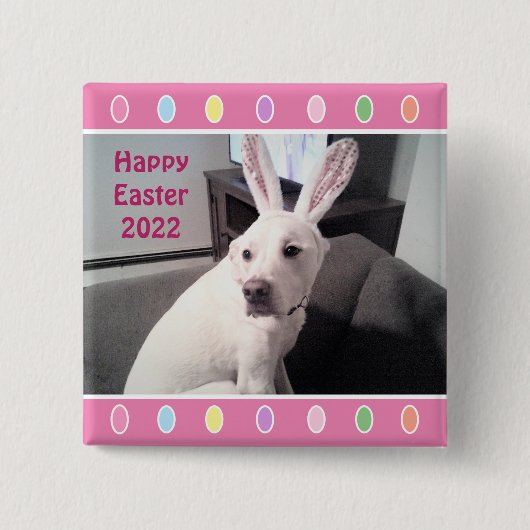 Foto van Cute White Dog Wearing Easter Bunny Ears Vierkante Button 5,1 Cm (Voorkant)