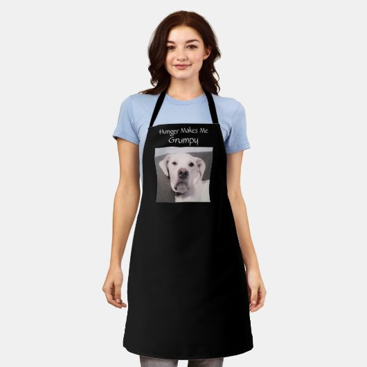 Foto van Cute White Grumpy Hungry Dog Black Funny Schort (Gedragen)