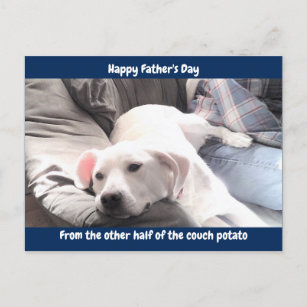 Foto van Cute White Lazy Dog met beste vriend papa Feestdagenkaart