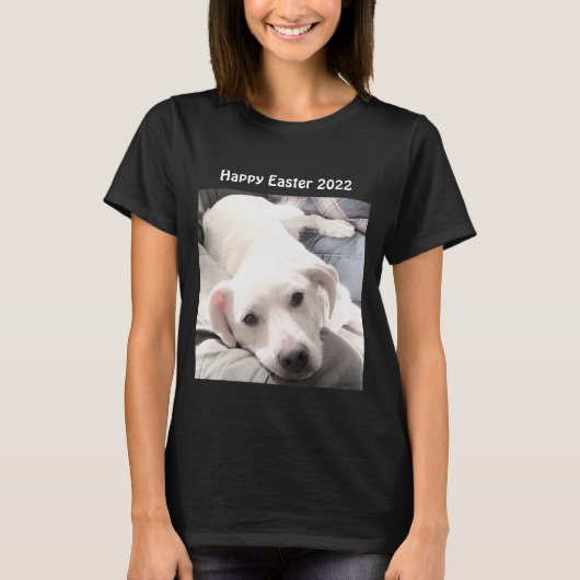 Foto van Cute White Puppy Dog Easter Gift Black T-shirt (Voorkant)
