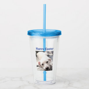 Foto van Cute White Puppy Dog Easter Gift Blue Acryl Drinkbeker