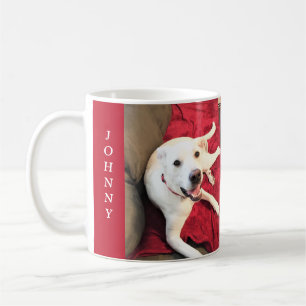 Foto van Cute White Puppy Dog glimlachend Red Love Koffiemok