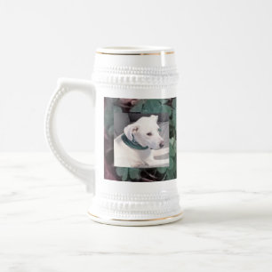 Foto van Cute White Puppy Dog Shamrock Clovers Bierpul