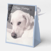 Foto van Cute White Puppy Dog Winter Snow Day Bedankdoosjes (Achterkant)