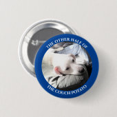 Foto van Cute White Puppy Dog with Dad Blue Ronde Button 5,7 Cm (Voorkant /achterkant)