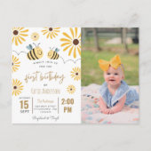 Foto van Cute Yellow Bee and Sunflower First Birth Uitnodiging Briefkaart (Voorkant)