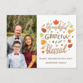 Foto van dankful Grateful Blessed Thanksgiving Feestdagenkaart (Voorkant)