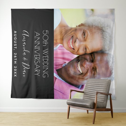 Foto van de 50e trouwdag moderne elegant wandkleed (In Situ (horizontaal))