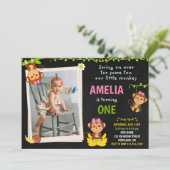 Foto van de aap verjaardagsuitnodiging Meisje 1 ve Kaart (Staand voorkant)