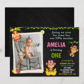 Foto van de aap verjaardagsuitnodiging Meisje 1 ve Kaart (Voorkant / Achterkant)