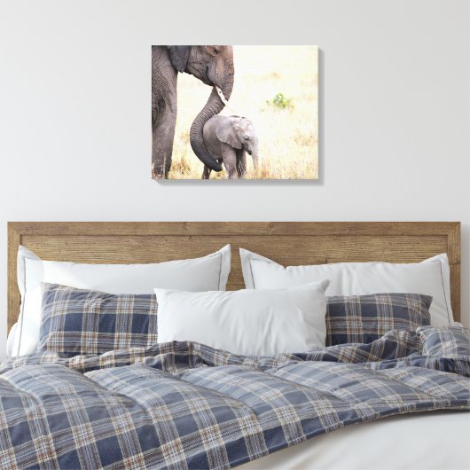 Foto van de baby van de liefhebber van de olifant canvas afdruk (Insitu (Slaapkamer))