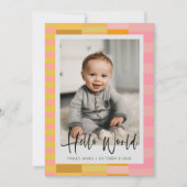 Foto van de Baby van de Stomme Roze en Gele Stripe Aankondiging (Voorkant)