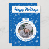 Foto van de beste grootouders Blue Snowflake Feestdagenkaart (Voorkant / Achterkant)