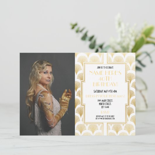 Foto van de Birthday Party Gatsby Gold Art Deco ui Kaart (Staand voorkant)