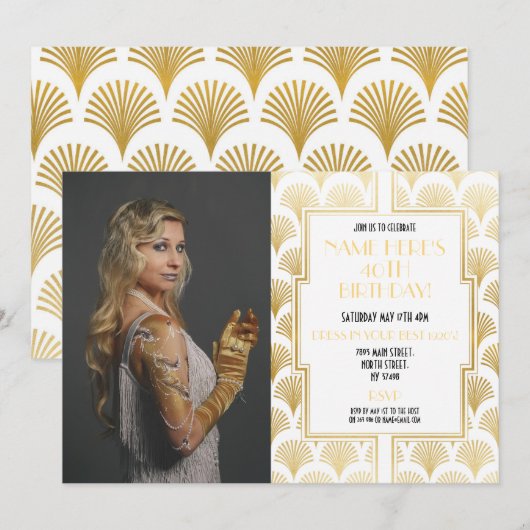 Foto van de Birthday Party Gatsby Gold Art Deco ui Kaart (Voorkant / Achterkant)
