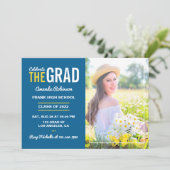 Foto van de blauwe, gele en witte GraduPartij Kaart (Staand voorkant)