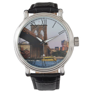 Foto van de Brooklyn Bridge in NYC Horloge