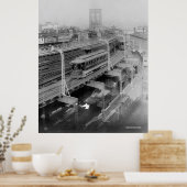  foto van de Brooklyn Bridge-spoorweg (1910) Poster (Keuken)