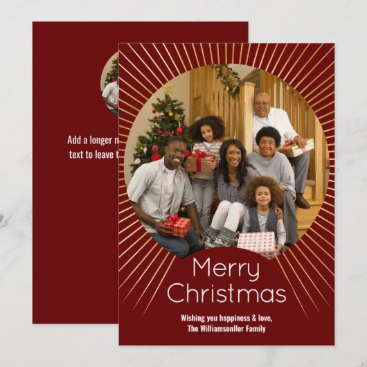 Foto van de Burgundy Gold Line Family Kerstmis Feestdagenkaart (Voorkant / Achterkant)