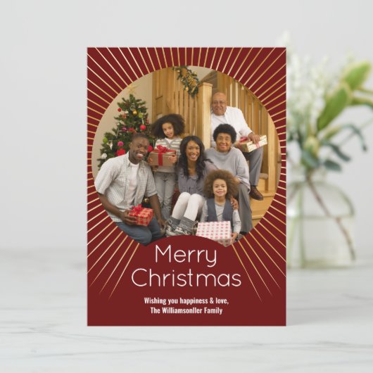 Foto van de Burgundy Gold Line Family Kerstmis Feestdagenkaart (Staand voorkant)