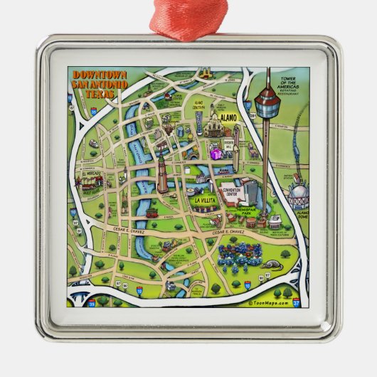 Foto van de Cartoon van San Antonio Metalen Ornament (Voorkant)