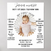 Foto van de eerste Birthday Milestone Board Sjablo Poster (Voorkant)