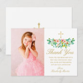 Foto van de eerste Communauté Pink Floral Gold Cro Bedankkaart (Voorkant / Achterkant)