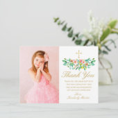 Foto van de eerste Communauté Pink Floral Gold Cro Bedankkaart (Staand voorkant)