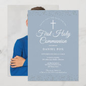 Foto van de eerste Heilige Commune Dusty Blue Star Save The Date (Voorkant / Achterkant)