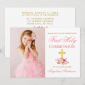 Foto van de eerste Heilige Commune Pink Floral (Voorkant / Achterkant)