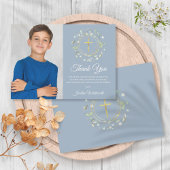 Foto van de eerste Heilige Communie Dusty Blue Gre Bedankkaart