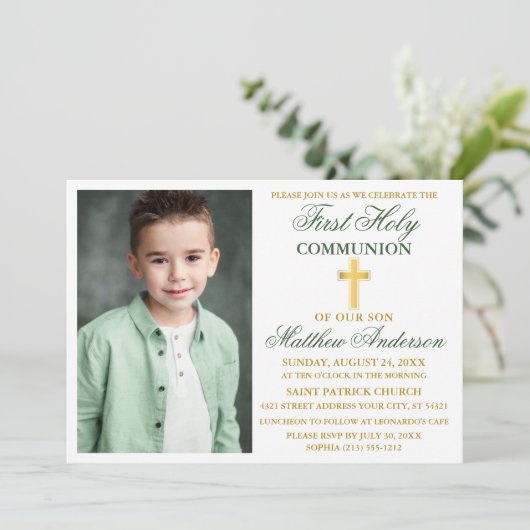 Foto van de eerste Heilige Communie Emerald Green  Kaart (Staand voorkant)