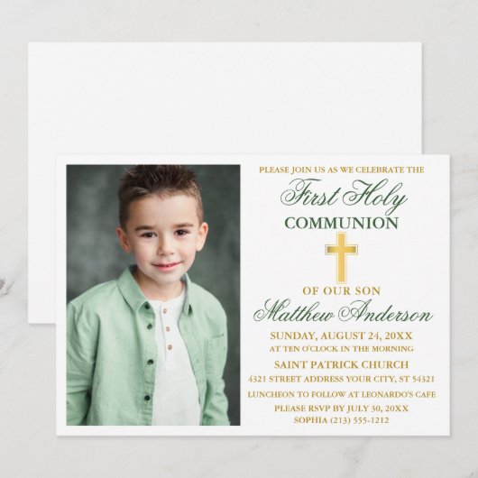 Foto van de eerste Heilige Communie Emerald Green  Kaart (Voorkant / Achterkant)