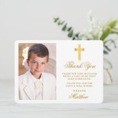 Foto van de eerste Heilige Communie Gold Bedankkaart (Staand voorkant)