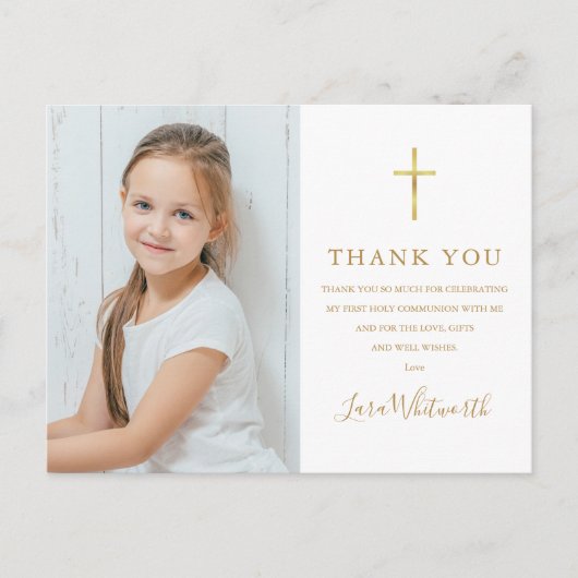 Foto van de eerste Heilige Communie Gold Dank u Briefkaart (Voorkant)
