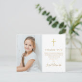 Foto van de eerste Heilige Communie Gold Dank u Briefkaart (Staand voorkant)