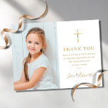 Foto van de eerste Heilige Communie Gold Dank u Briefkaart<br><div class="desc">Met de naam van de gouden scripthandtekening. Persoonlijk maak je persoonlijk aan met je foto en speciale heilige gemeenschap...  dank je wel de boodschap in het chic gold lettering over dit stijlvolle design. Ontworpen door: Thisnotme©</div>