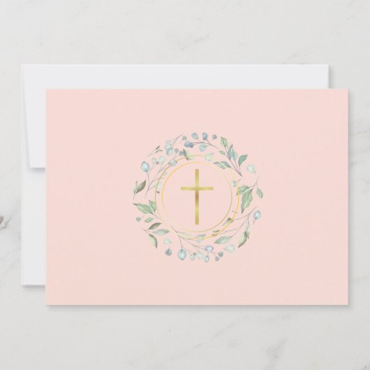 Foto van de eerste Heilige Communie Greenery Blush Bedankkaart (Achterkant)