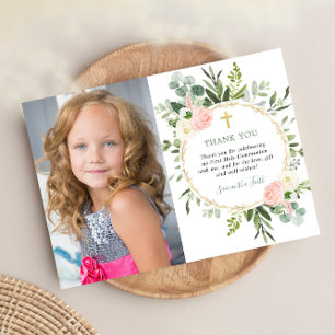 Foto van de eerste Heilige Communie, groen roze Kaart