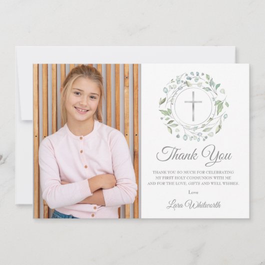 Foto van de eerste Heilige Communie Laurel Garland Bedankkaart (Voorkant)