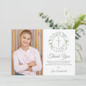 Foto van de eerste Heilige Communie Laurel Garland Bedankkaart (Staand voorkant)