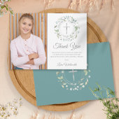 Foto van de eerste Heilige Communie Laurel Garland Bedankkaart