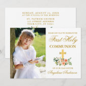 Foto van de eerste Heilige Communie Peach Floral G Kaart (Voorkant / Achterkant)