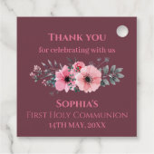 Foto van de eerste Heilige Communie Roze zwenker Bedankjes Labels (Achterkant)