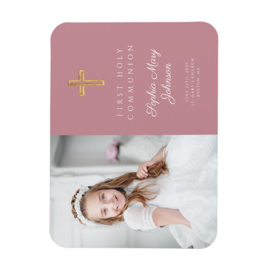 Foto van de eerste Heilige Communie van het roze m Magneet (Verticaal)