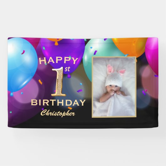 Foto van de eerste jaardag van de zwarte en gouden spandoek (Horizontaal)